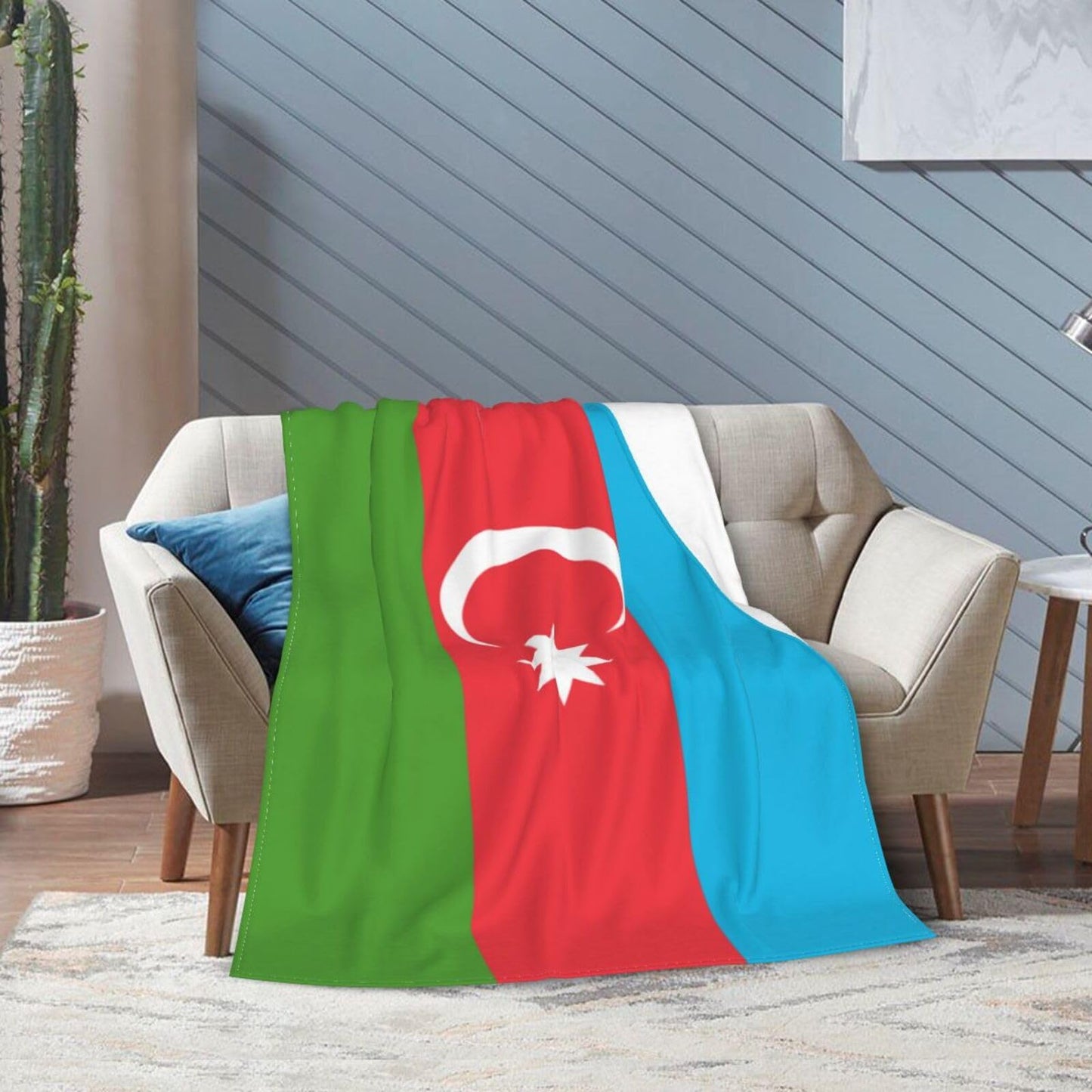 Azerbaijani Classic Flag Blanket Throw Blanket for Couch Sofa Plush Fleece Bed Blankets Lightweight Comfy Flannel Ultra-Soft Warm Blankets for Home Camping Travel Gift 80"X60"