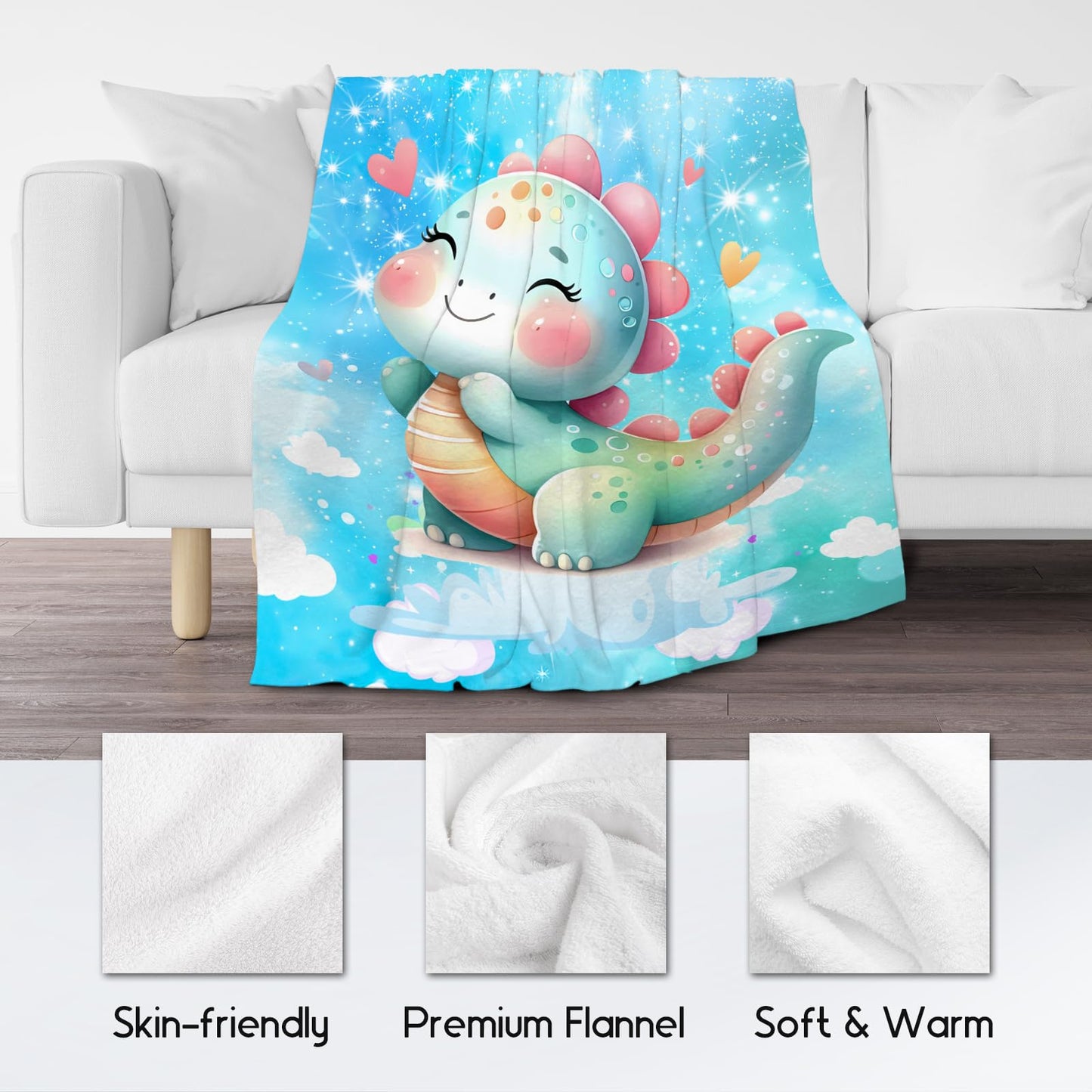 Dinosaur Blanket Dinosaur Gifts for Girls, Cute Blanket for Kids, Toddler Throw Fleece Comfy Flannel for Sofa Couch, 50"x60"