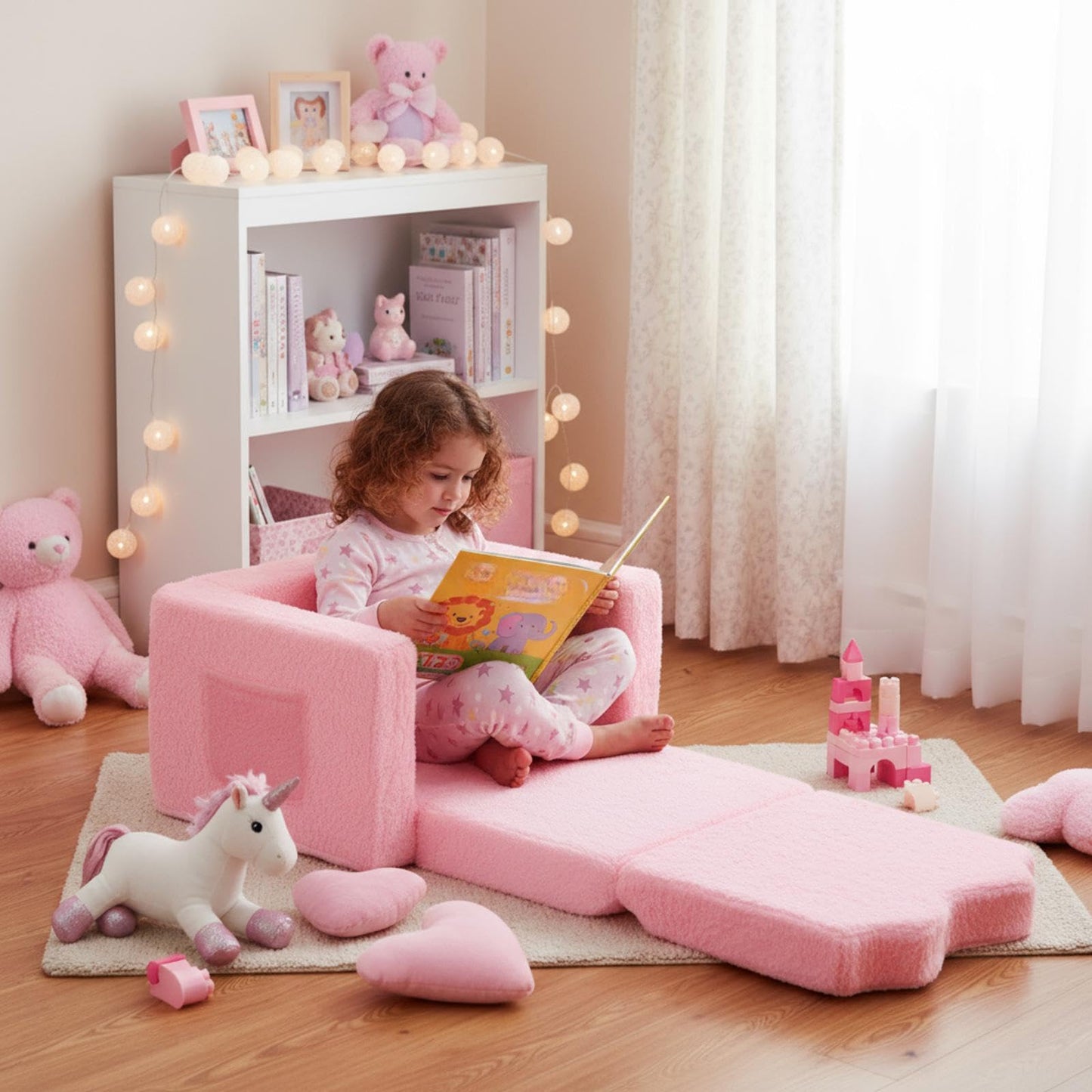 Novabright Kids Chair or Couch for Toddler, 2-in-1 Soft Foldable Couch, Comfy Toddler Chair, Convertible Sofa to Lounger, Gifts for Kids Girl Boys for Birthday Children's Day (Bow)