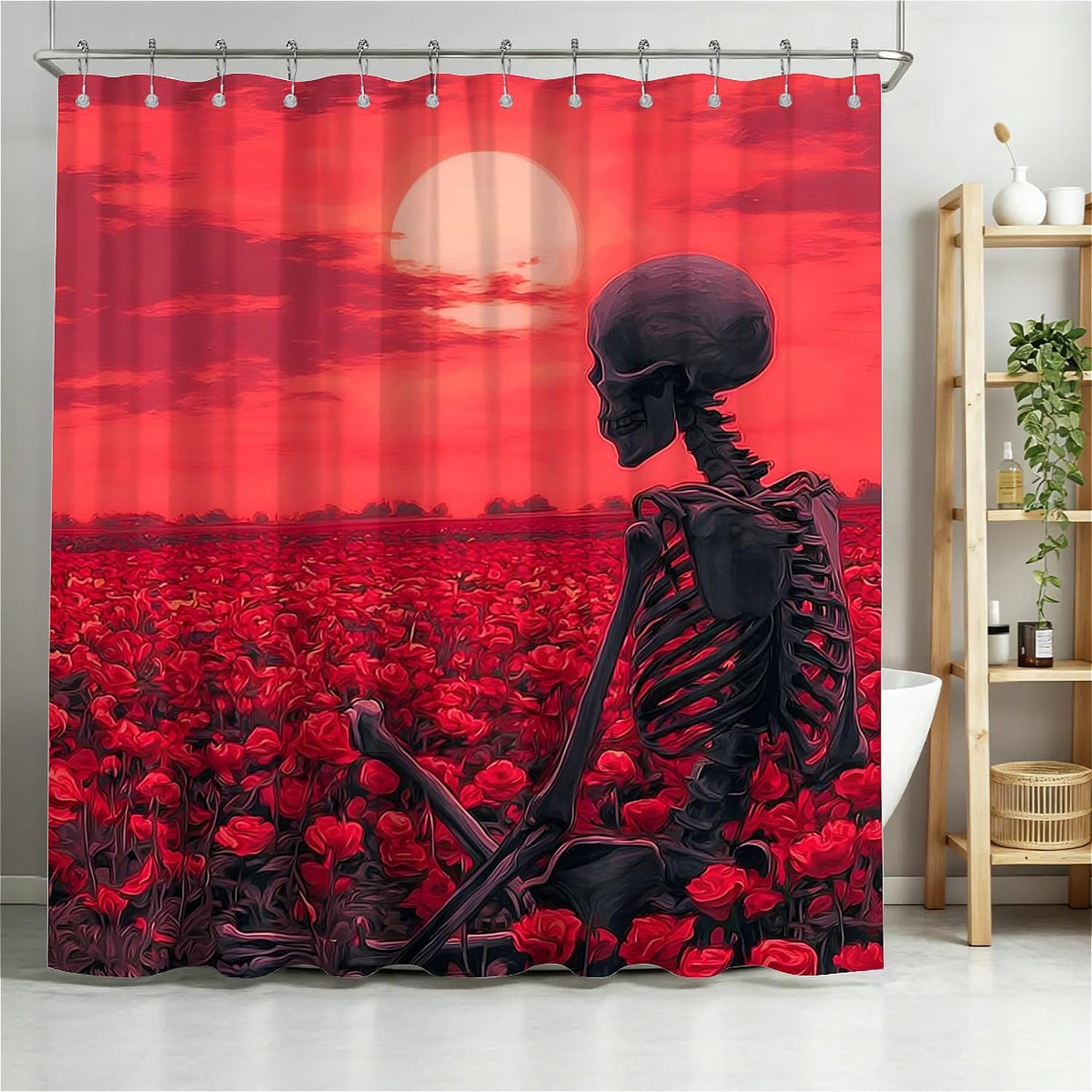 TANGXUNFA Solitary Skeleton Shower Curtain for Bathroom, Water-Resistant Long Shower Curtain Set 72x72 Inch with Metal Grommets and 12 Metal Hooks