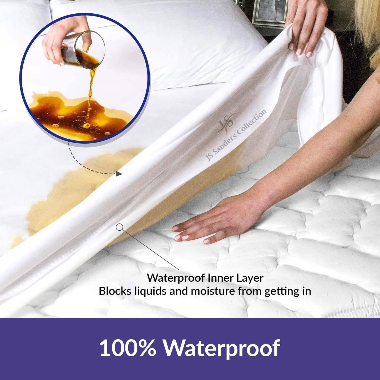 JS Sanders Collection Family King 120x80 Size Mattress Topper - 100% Waterproof Cover Protector with 15" Deep Pocket Fitted Style Super Soft Cotton Terry Fabric Mattress Cover