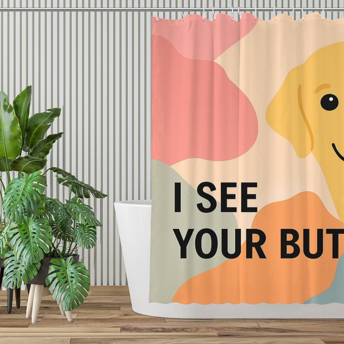 REZHOCH Golden Retriever Shower Curtain Durable Waterproof Fabric Bathtub Sets Funny Cute Animal Home Bathroom Decor Decoration All Season I See Your Butt 72x72inch with Hooks