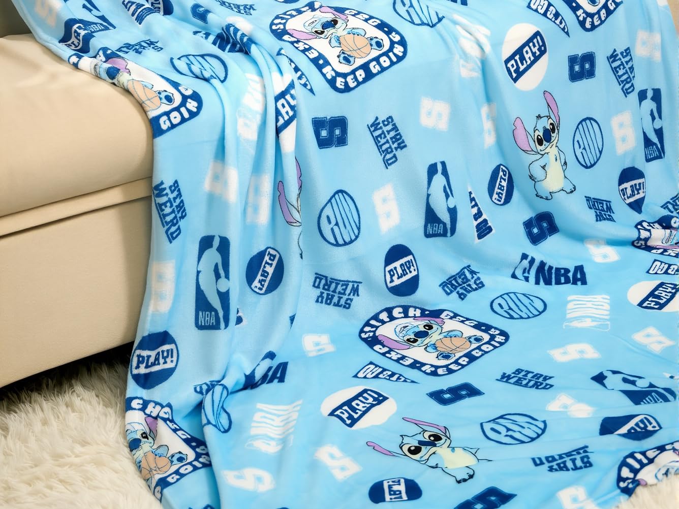 Northwest Disney Stitch Plush Throw Blanket, Oversized 62" x 90" Silk Touch Soft Fleece Blanket for Kids & Adults, Officially Licensed