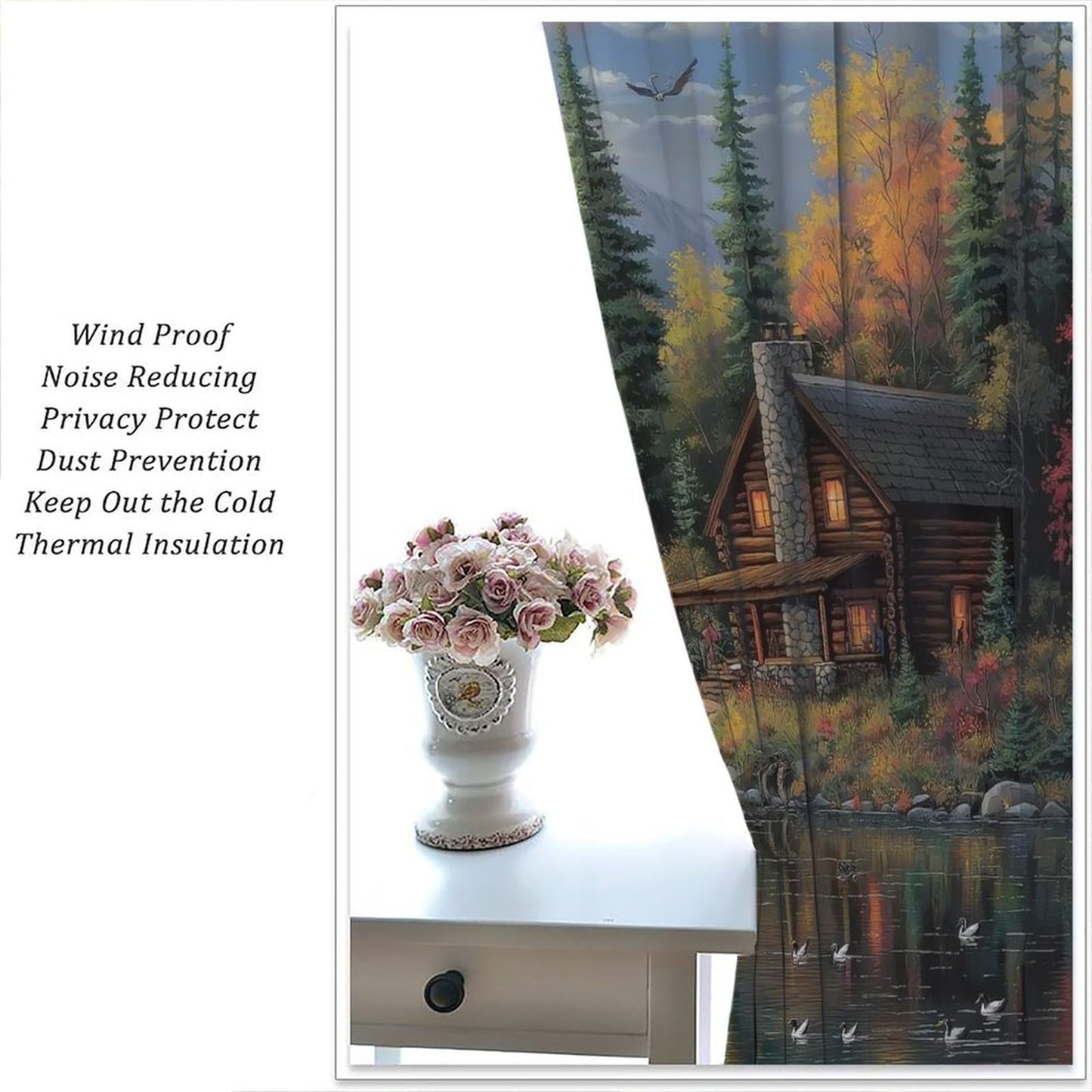 LOMADIA Rustic Bear Blackout Curtains, Retro Forest Animal Lake Wildlife Pattern Drapes, Country Cabin Farmhouse Window Treatments Curtain for Kitchen Bedroom Living Room Home Decor 42" W x 45" L