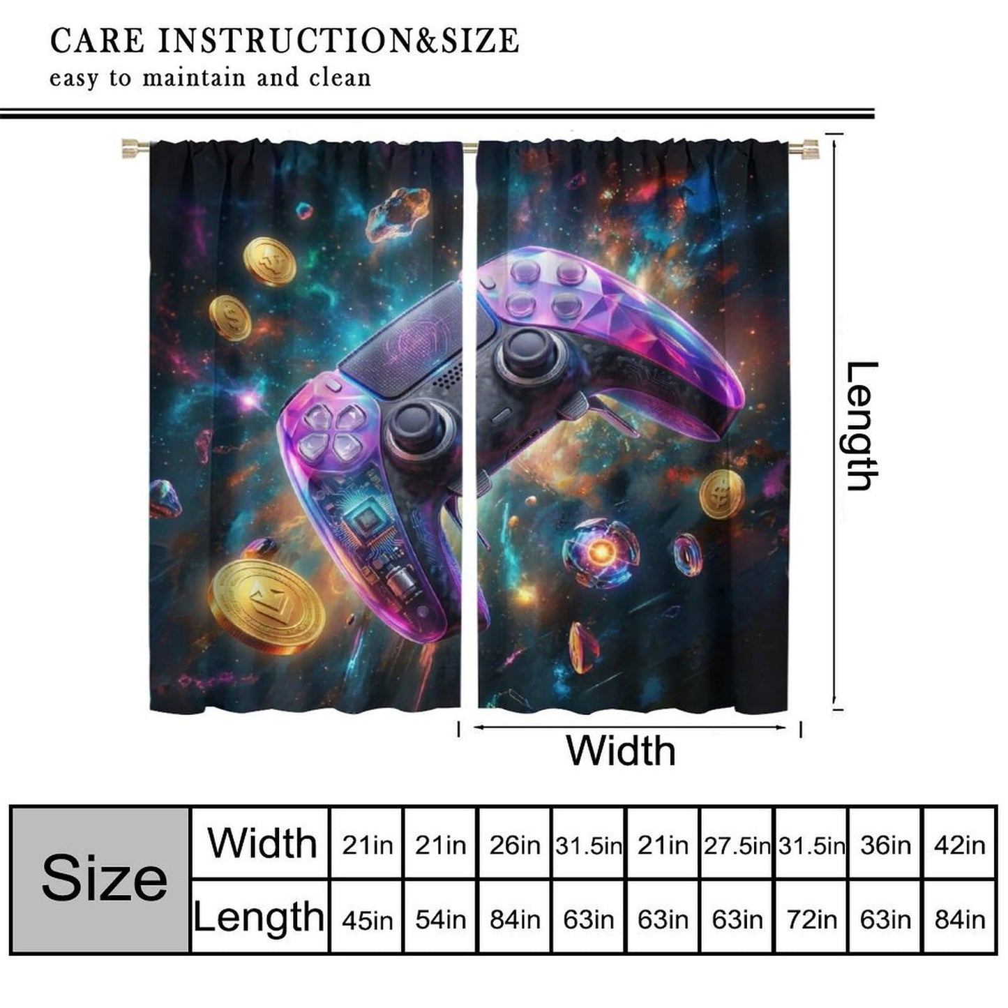 VUMIVI Gaming Curtains Cool Space Galaxy Game Controller Tech Circuit Board Cosmic Rod Pocket Window Treatments for Boys Bedroom Gamer Room Apartment Dorms Cafe 42" W X 44.5" L