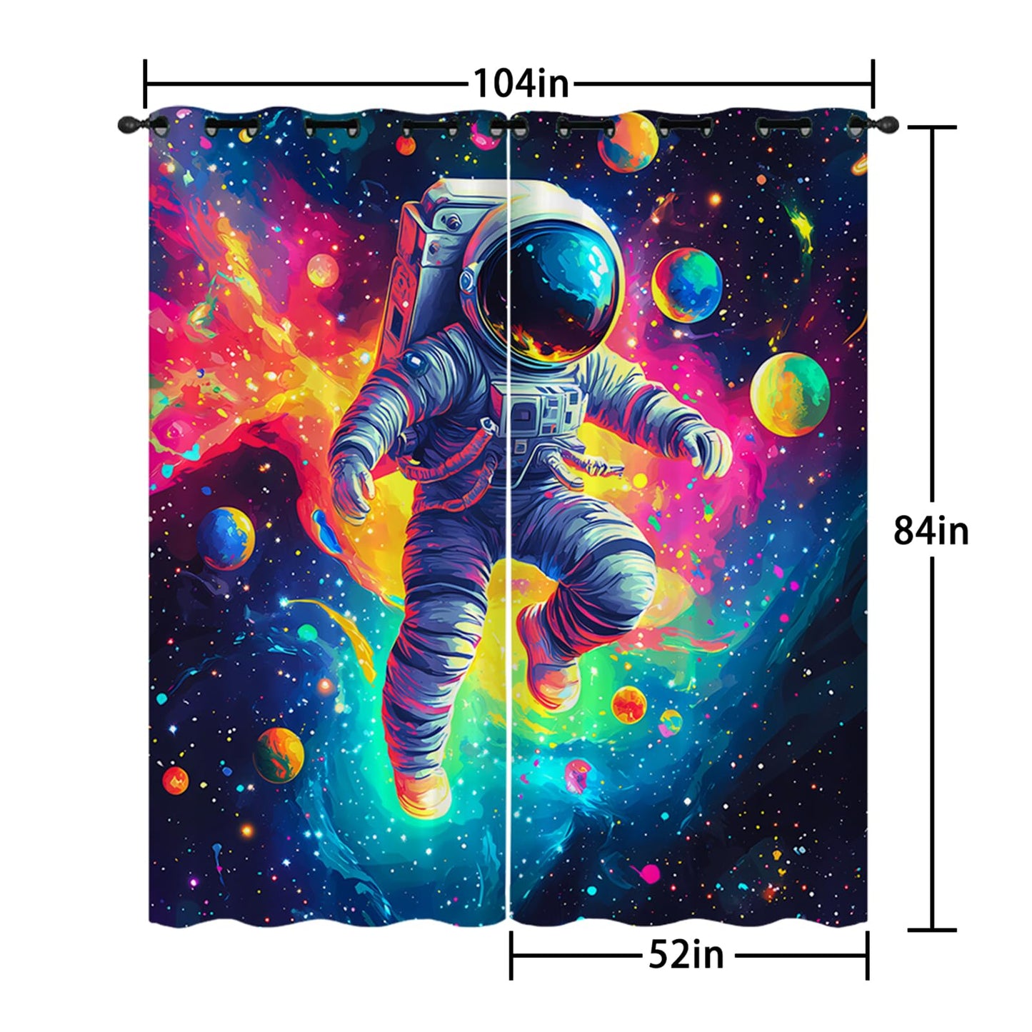 AILONEN 3D Astronaut Curtains for Kids Bedroom, Outer Space Galaxy Window Drapes for Boys Girls, 52" W x 84" H Blue Black Space Theme Grommet Curtains 2 Panels