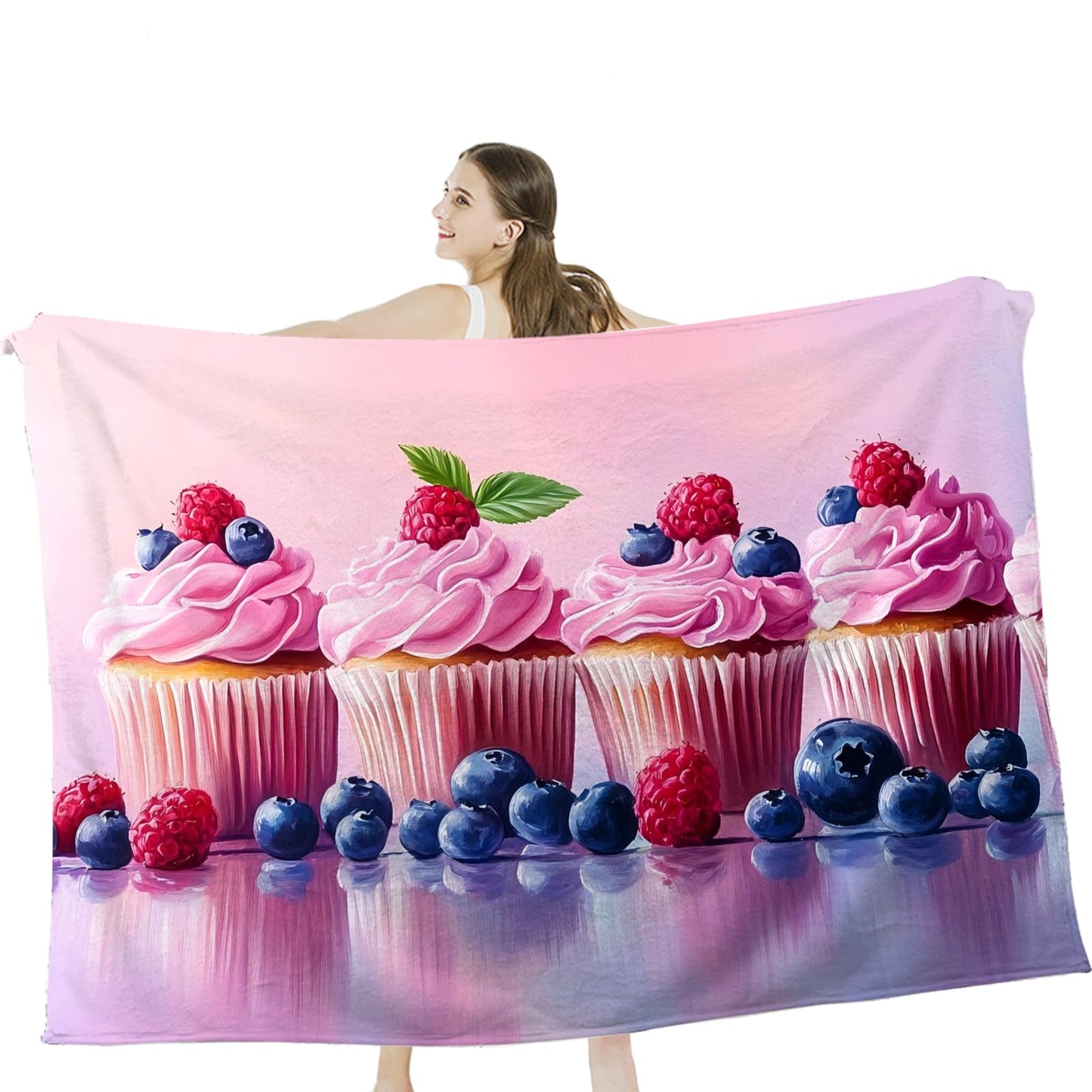 Tijuboni Pink Cupcakes Throw Blanket Dessert Gifts for Girls Women Boys Men Kids Adults Soft Flannel Fleece Blanket for Couch Sofa Bed Home Decor 40"x50"