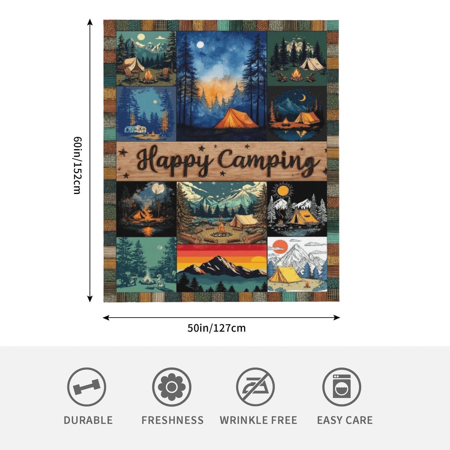 Happy Camping Flannel Throw Blanket Soft Cozy Blanket for Living Room Couch Sofa Bed 50 x 60 Inches