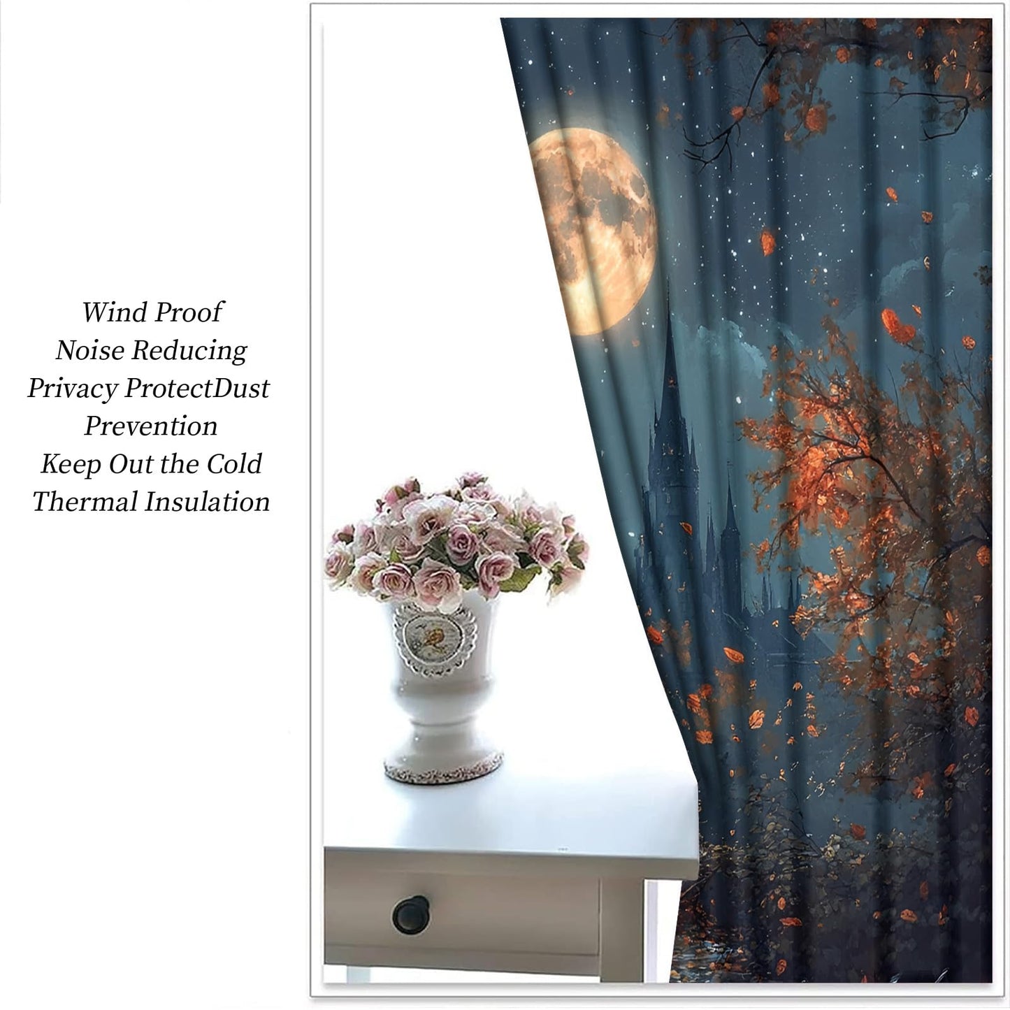 MPUTIE Black Cat Curtains 72 inch Long, Magical Castle Window Curtains for Bedroom, Grommet Room Darkening Drapes for Kitchen, Full Moon Drapes, Cat Room Decor, 2 Panels
