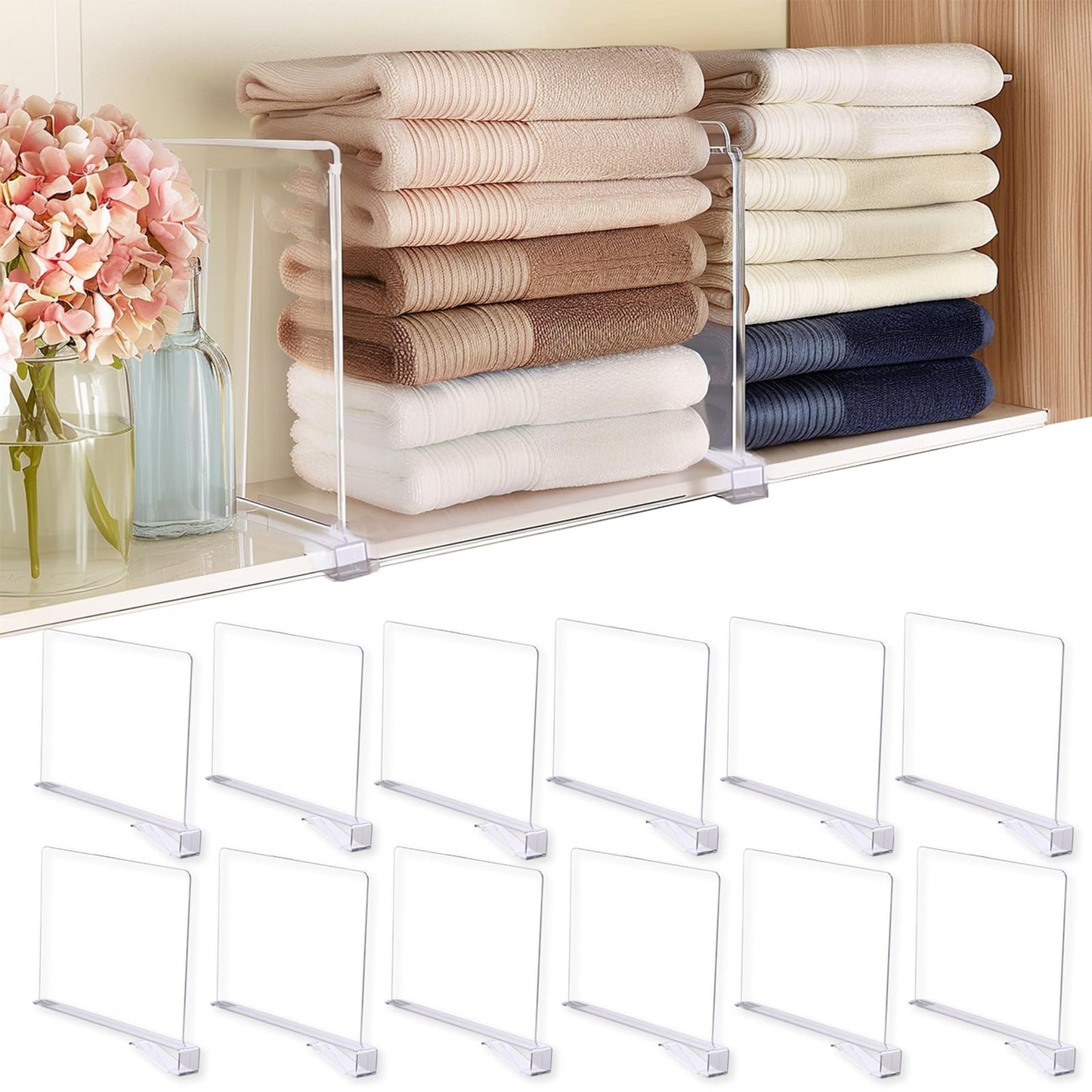 12Pcs Shelf Dividers for Closet Organization, Closet Purse Organizer Acrylic Shelf Dividers Purse Closet Organizer Closet Dividers for Bedroom, Kitchen, Bathroom, for Clothes Books Sweaters (12Pack)