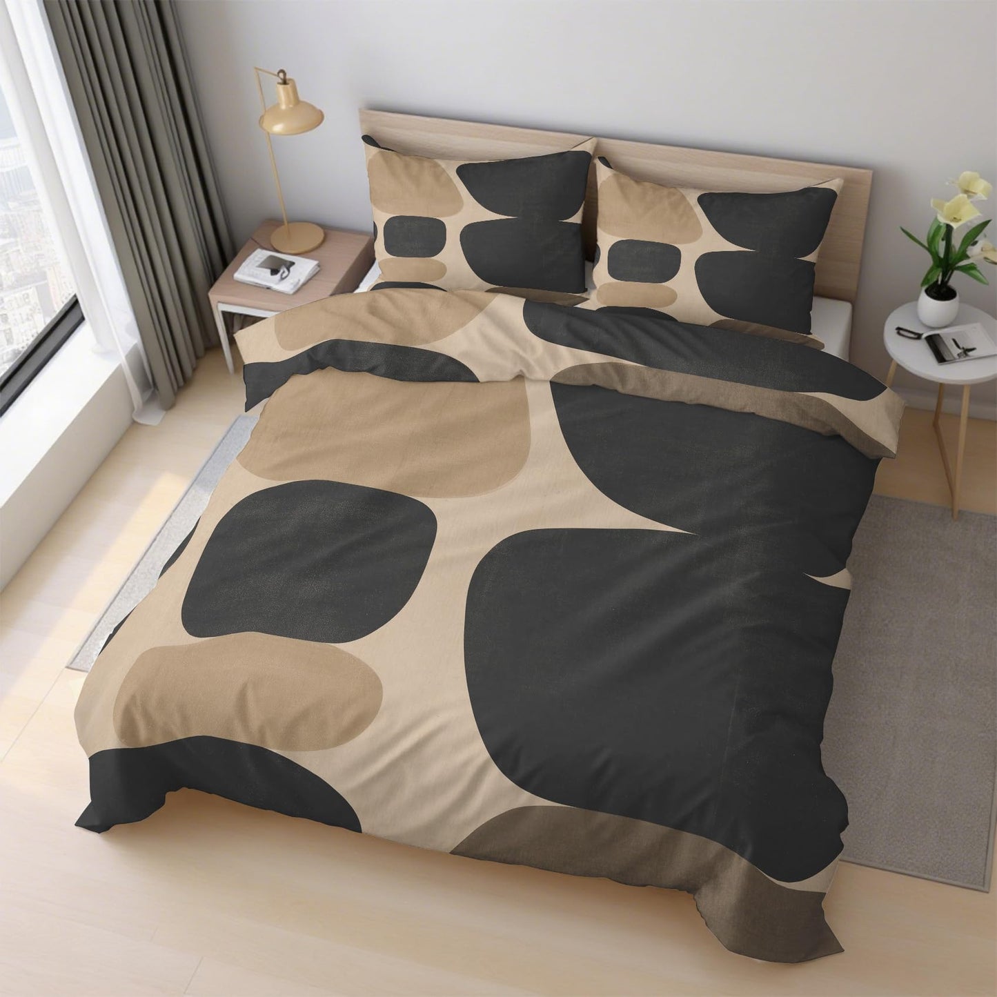 Boho Mid Century Twin Duvet Cover Set, Mid Century Modern Bedding Set 2 Pcs Reversible, Abstract Geometric Bedroom Decor, Ultra Soft Microfiber, 1 Pillow Sham, Zipper & Ties KJJT 104
