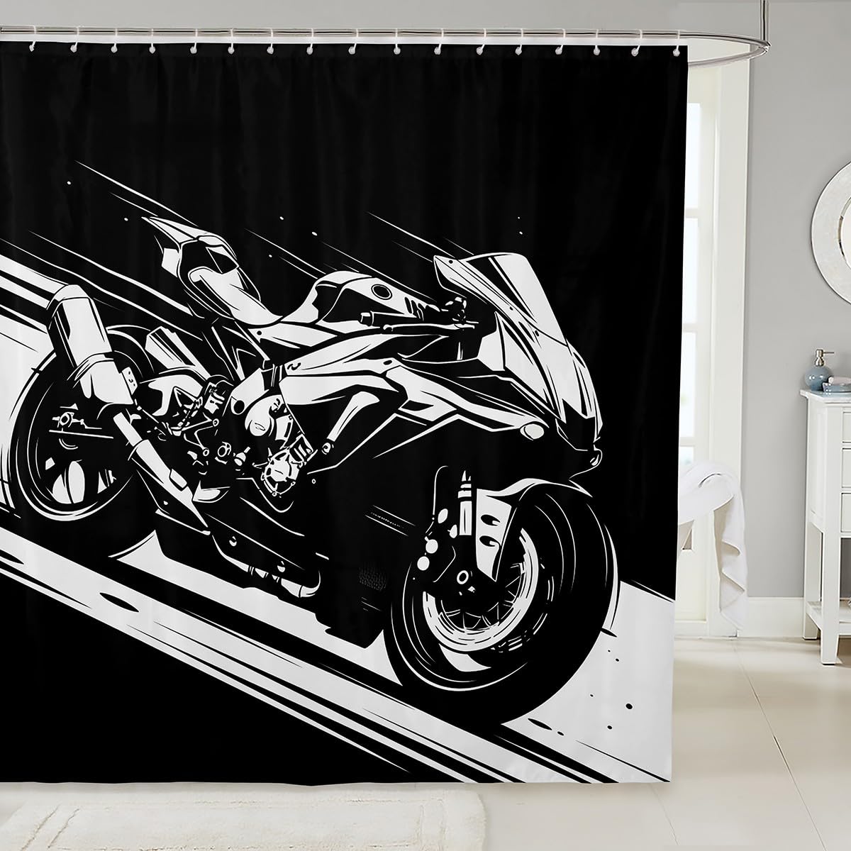 Feelyou Boys Girls Dirt Bike Bath Curtain Racing Motocross Bathroom Shower Curtain Set Motorcycle Shower Curtain Kids Motorbike Teens Bathroom Accessories Bedroom Decor 72"x84"