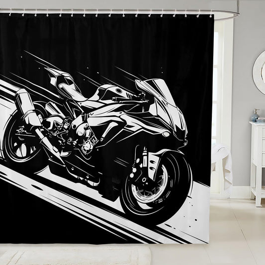 Feelyou Boys Girls Dirt Bike Bath Curtain Racing Motocross Bathroom Shower Curtain Set Motorcycle Shower Curtain Kids Motorbike Teens Bathroom Accessories Bedroom Decor 72"x84"