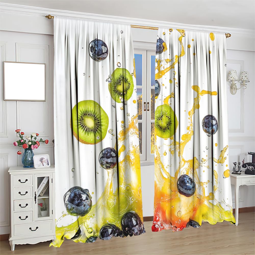 SOPIYRIO Country Fruits Blackout Curtains for Home Decor Summer Juice Modern Fruits Rod Pocket Thermal Insulated Drapes Darkening Window Curtain for Bedroom Living Room 2 Panels 21 W x 45 L inch