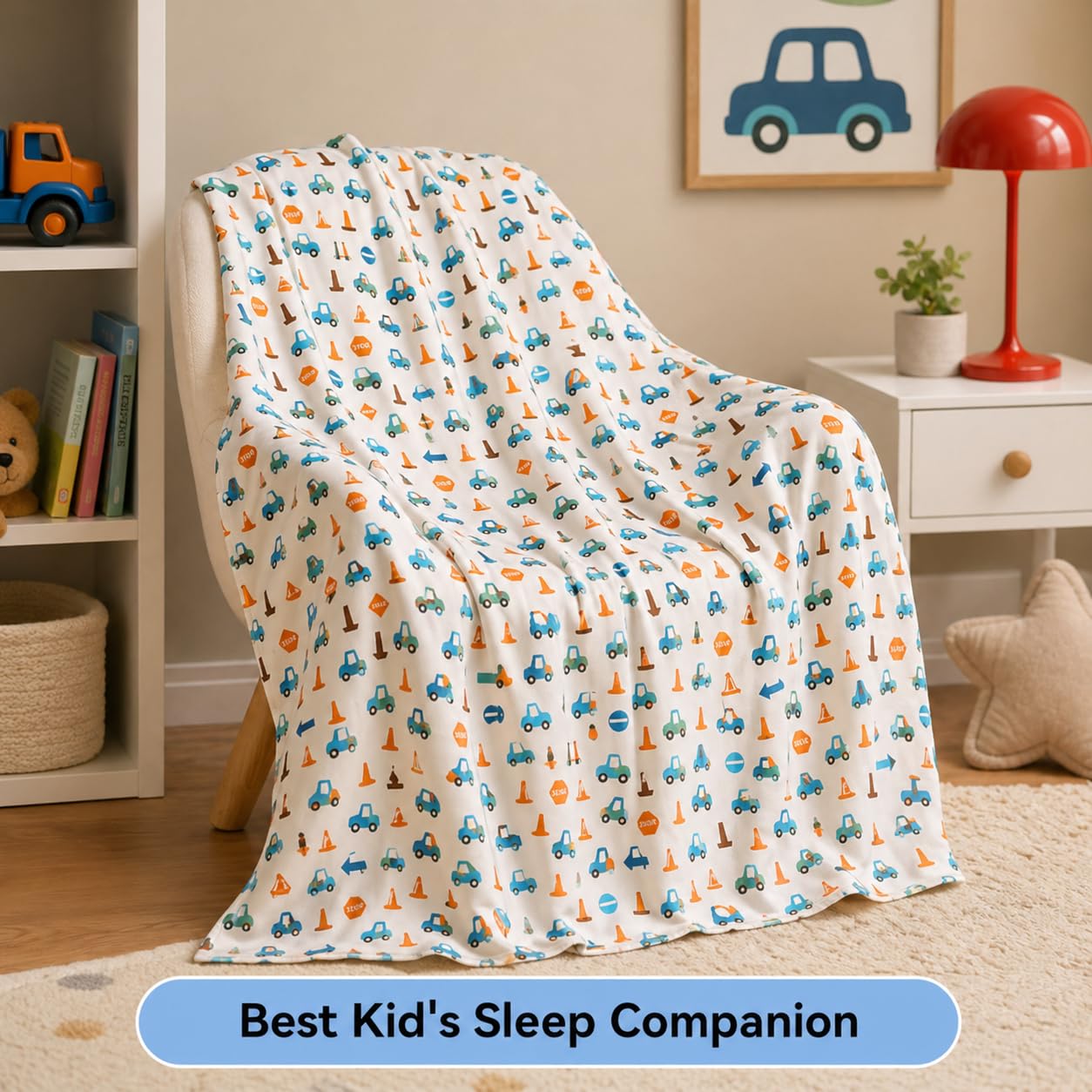 Kids Throw Blanket – Soft Cotton Toddler Blanket with Construction Vehicles Puzzle Pattern, Lightweight Breathable Bed Throw with Stitched Edges, 40 x 60 in (101.6 x 152.4 cm)