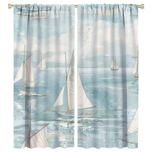 TOWINSFB Vintage Watercolor Sailboat Blackout Curtains for Living Room Bedroom, Ocean Cloud Nautical Ship Window Curtains Rod Pocket Thermal Insulated Window Drapes, 2 Panels, Each 21" W x 45" L