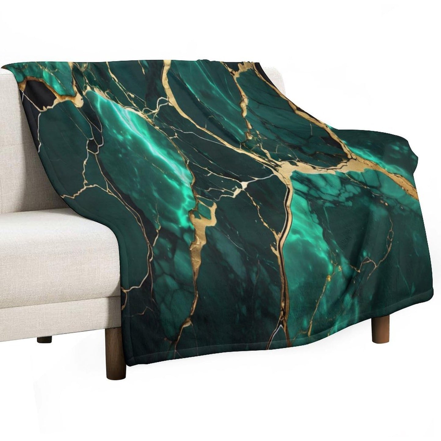 Marble Throw Blanket, Modern Luxury Foil Texture Hunter Green White Gold Marble Super Soft Fuzzy Fluffy Blanket for Couch & Bed, Cozy Sofa Warm Blanket for Travel Camping 40"x50"