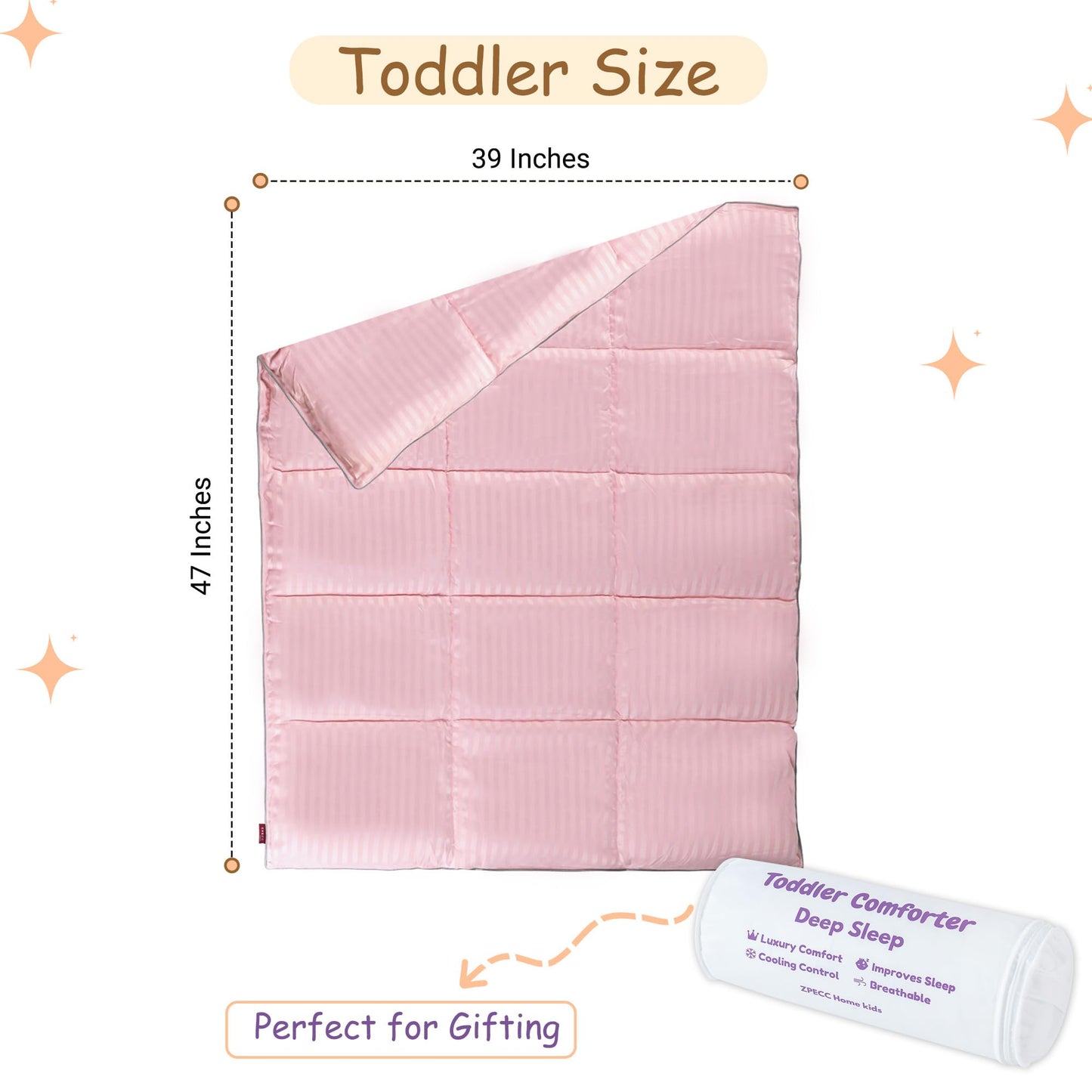 ZPECC Toddler Down Alternative Comforter, 39x47 Hypoallergenic Baby Blanket Quilt, Soft Breathable Lightweight All Season Kids Duvet Insert for Crib Stroller Cot Daycare, Pink Stripe