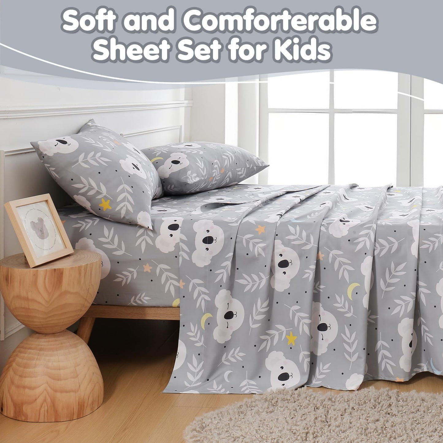 CIMVI Twin Sheets Set for Kids Cute Koala Bed Sheets Boys 3 Pieces Soft Microfiber Bed Sets with Deep Pocket Cartoon Animal Printed for Children
