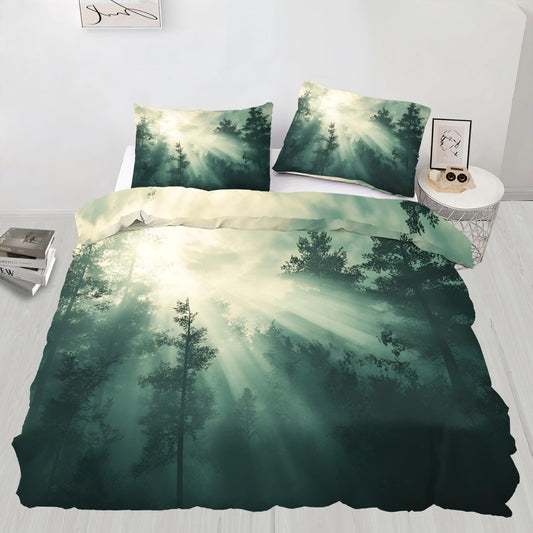 PAISUOQ Misty Forest Duvet Cover King, Fir Trees Comforter Cover with Zipper Ties, Natural Landscape Bedding Set, 3 Pieces with 2 Pillow Cases, Home Decor & Gifts