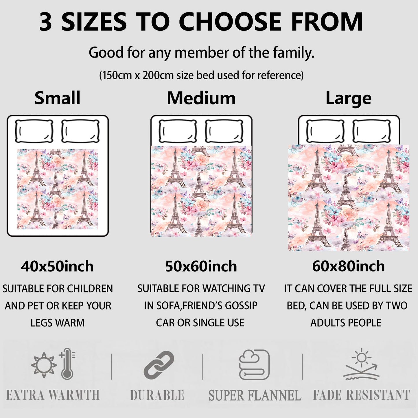 Aonimonis Eiffel Tower Paris Throw Blanket Gifts for Women, Soft Fuzzy Warm Cozy Flannel Blankets for Bedroom, Travel, Couch, Home Decor 50x60 in