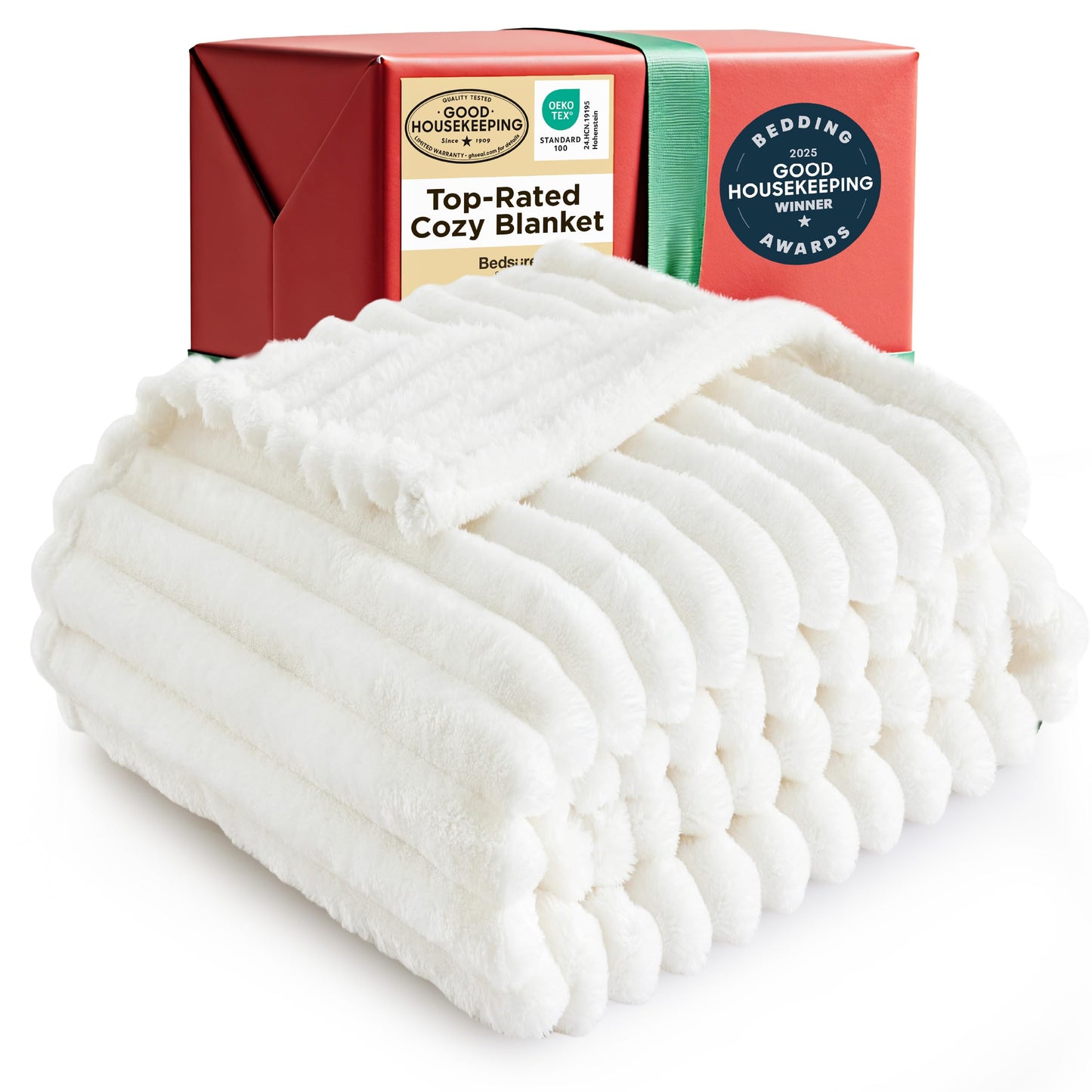 Bedsure Fleece Throw Blanket for Couch White and Sage Green