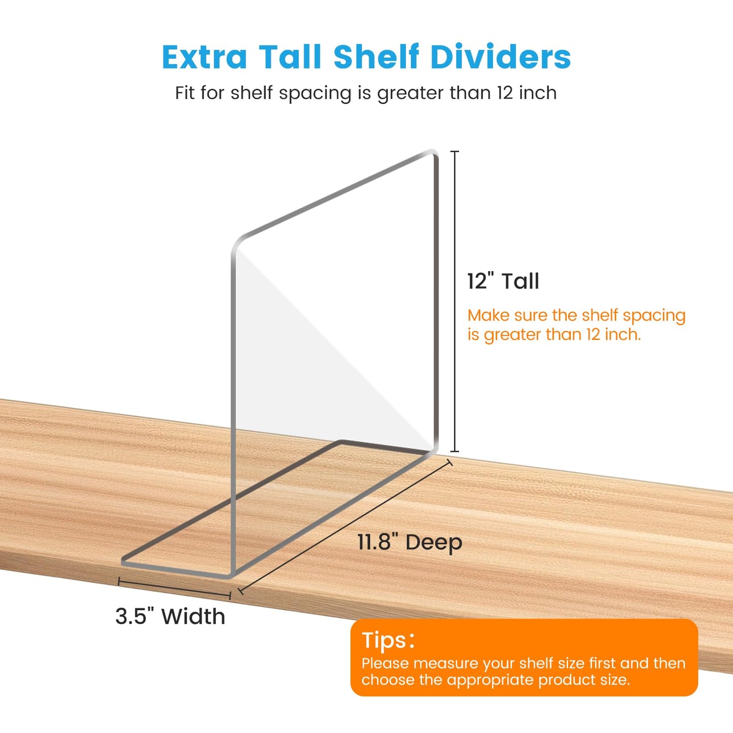 OKPOW Shelf Dividers Closet Organizer - 12" Tall X 11.8" Deep Acrylic Clear Sturdy Separate for Clothes Purse - Adjustable Space Saver Easy Install for Home Organization Enthusiasts 4 Pack