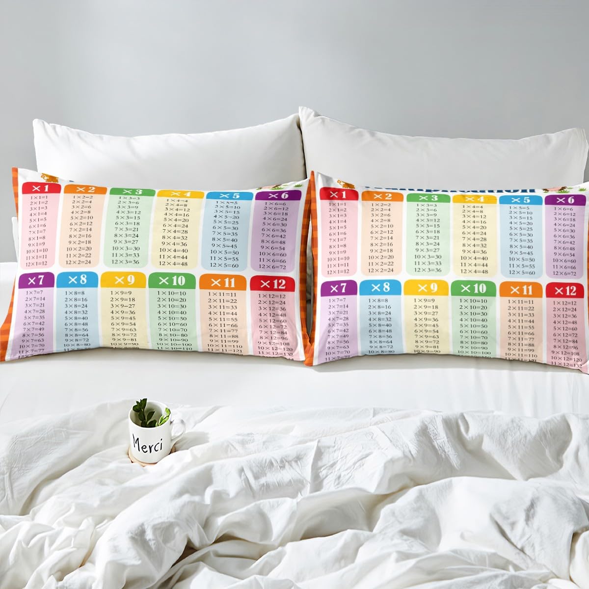 Multiplication Bed Sheet Set Twin, Math Games Fitted Sheet for Kids Educational Bedding Set Learning Time Bed Cover Lightweight Bed Set (No Flat Sheet)