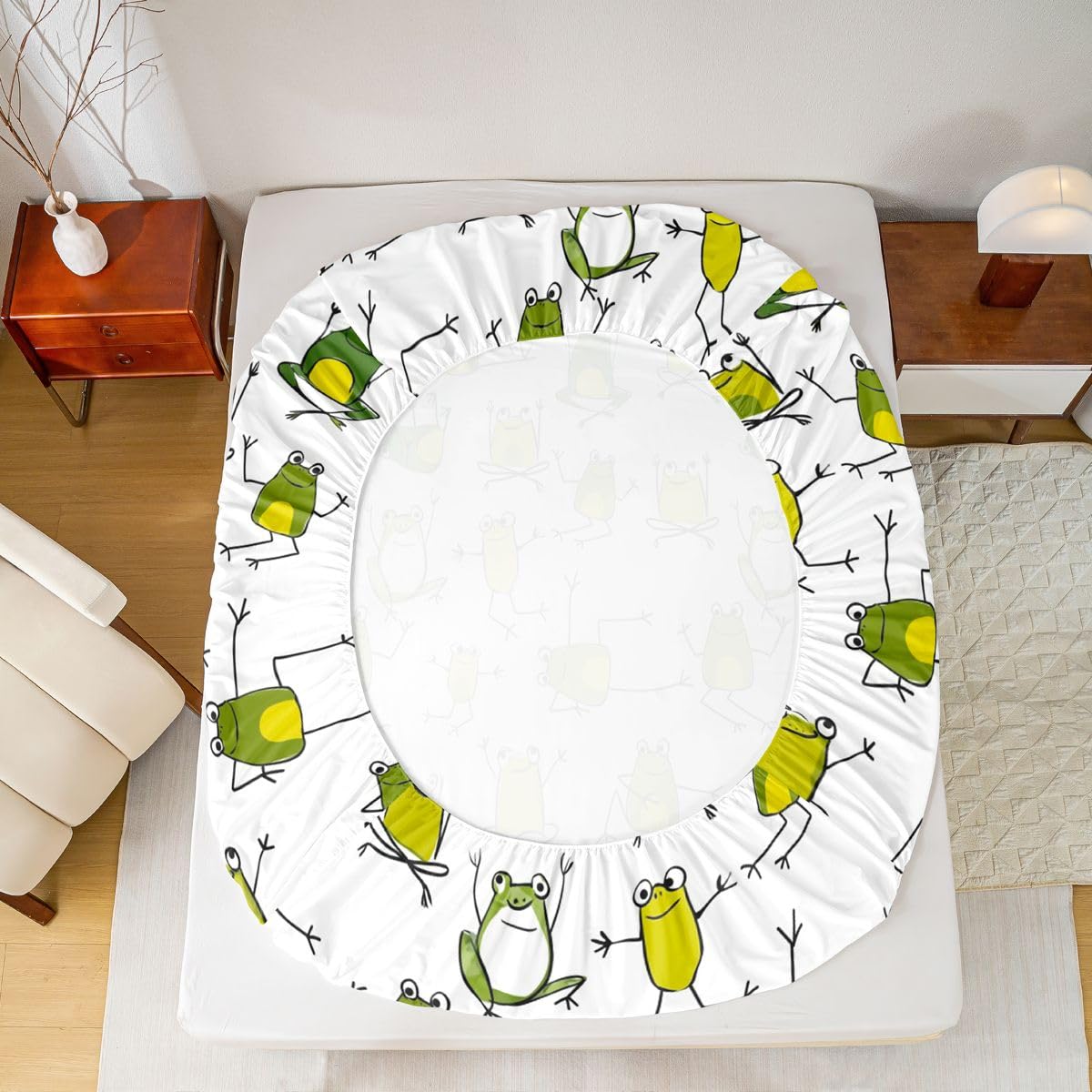 Erosebridal Green Frog Bed Sheets Funny Frog Sheet Set Full Size,Cartoon Wild Animals Fitted Sheet for Kids Child Toddler Boys,Cute Reptile Flat Sheet Lovely Wildlife Bedroom Decor