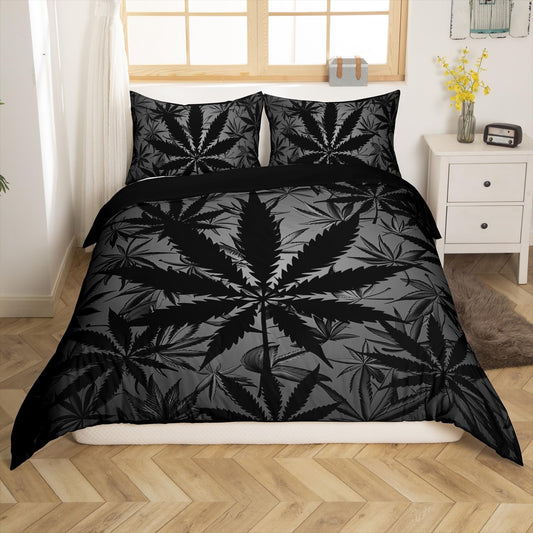 Erosebridal Leaf Comforter Cover for Kids, Teens - Neon Duvet Cover King, Lightweight Bedding Set, Botanical Plants Bed Cover with 2 Pillow Shams