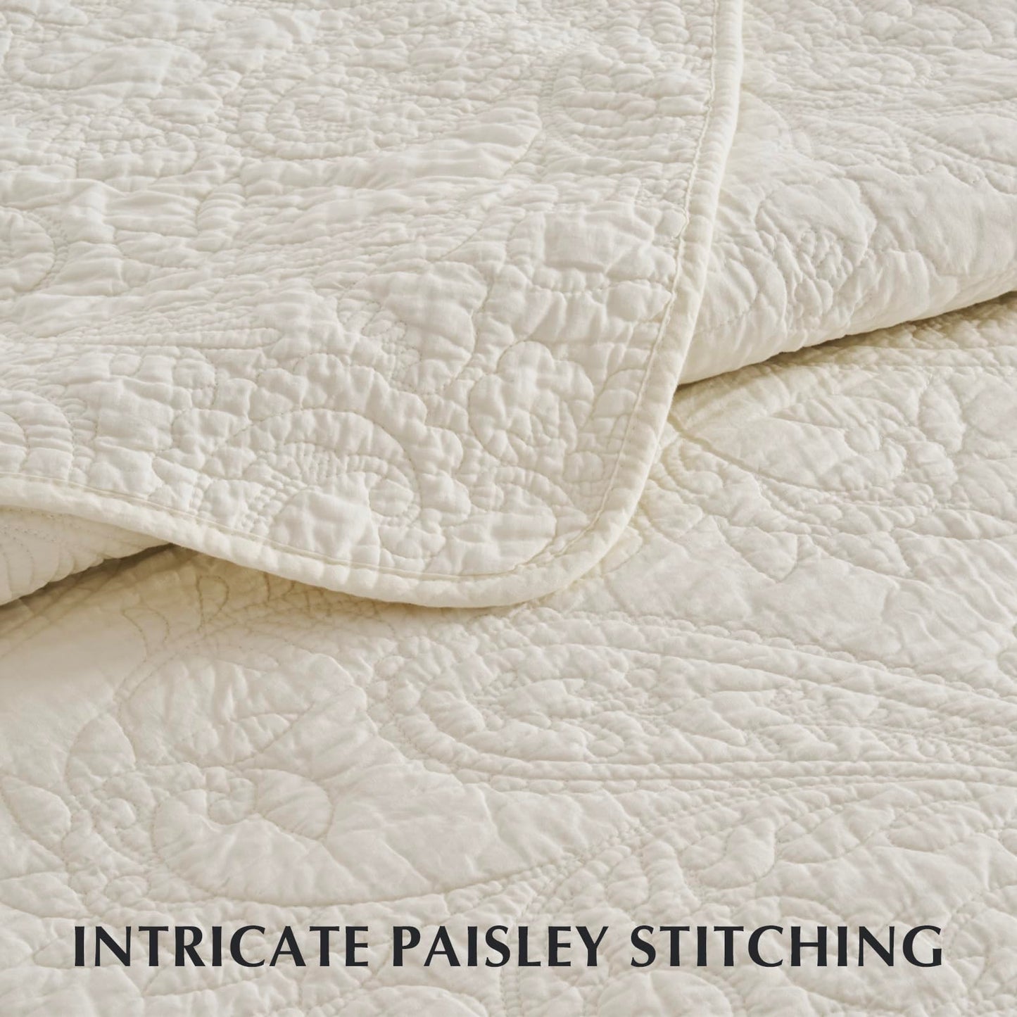 EVERGRACE 100% Cotton Paisley Quilt Set, King Size 3 Piece Set – Prewashed Lightweight Bedspread with 2 Shams, Soft & Breathable Matelasse-Style Quilted Coverlet, Ivory Cream