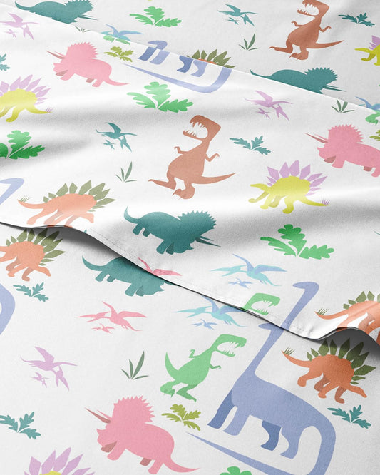 Kids Twin Size Bed Sheet Set - 3 Piece Kids Loft Bed Sheets - Boys Dinosaur Themed Bedding - Soft, Cute & Cozy - Breathable & Machine Washable - Colorful Dino Bed Set for Boys, Girls, Teens & Toddlers