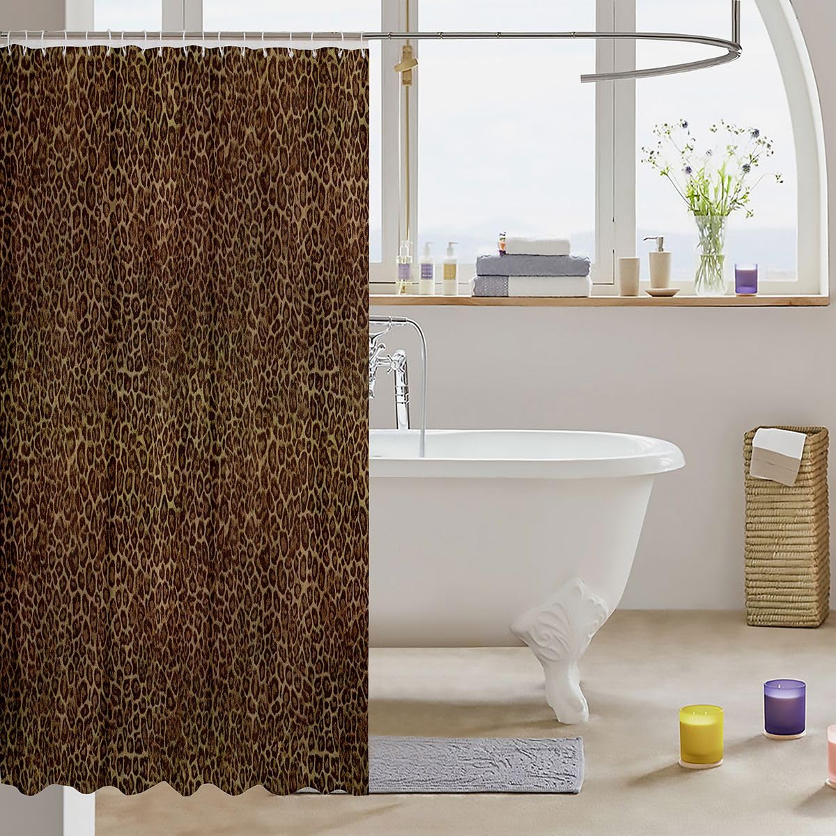 jejeloiu Leopard Print Shower Curtain for Bathroom Decor Cheetah Print Bath Curtain for Stalls Bathtubs Dark Brown Bathroom Accessories Modern Art Waterproof Polyester Fabric with 12 Hooks 72"x72"