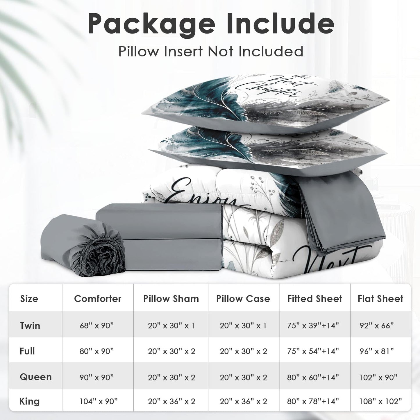 Boewywh Comforter Set Twin Size Feather Retirement Graduation 7 Pcs, Bedding for Kids and Adults, Boho Teal Bed Sheet Sets with Fitted Sheet 2 Pillowcases & 2 Shams for Bedroom Bed Decor
