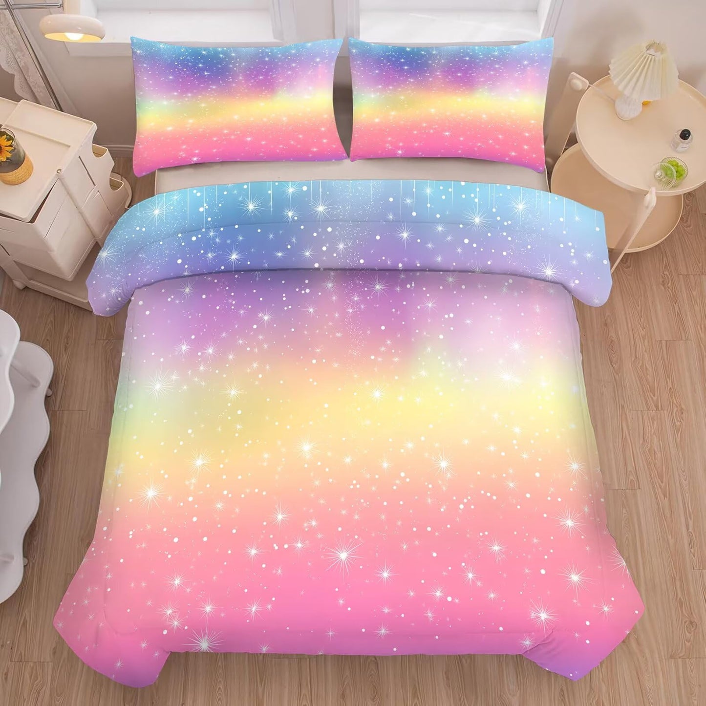 kxry Rainbow Galaxy Gradient Comforter Set Full Tie Dye Microfiber Quilt
