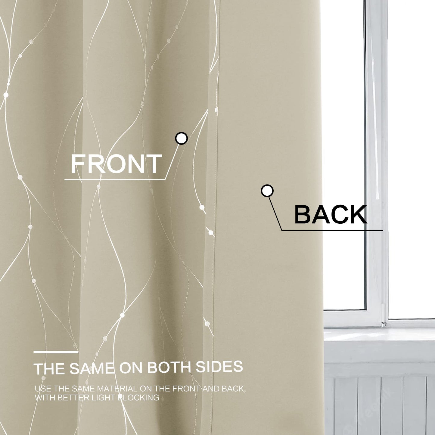 BUHUA Beige Curtains for Bedroom 84 Inch Length Silver Foil Print Light Blocking Curtains, Thermal Insulated Drapes, 38 x 84 Inch, Beige, 2 Panels