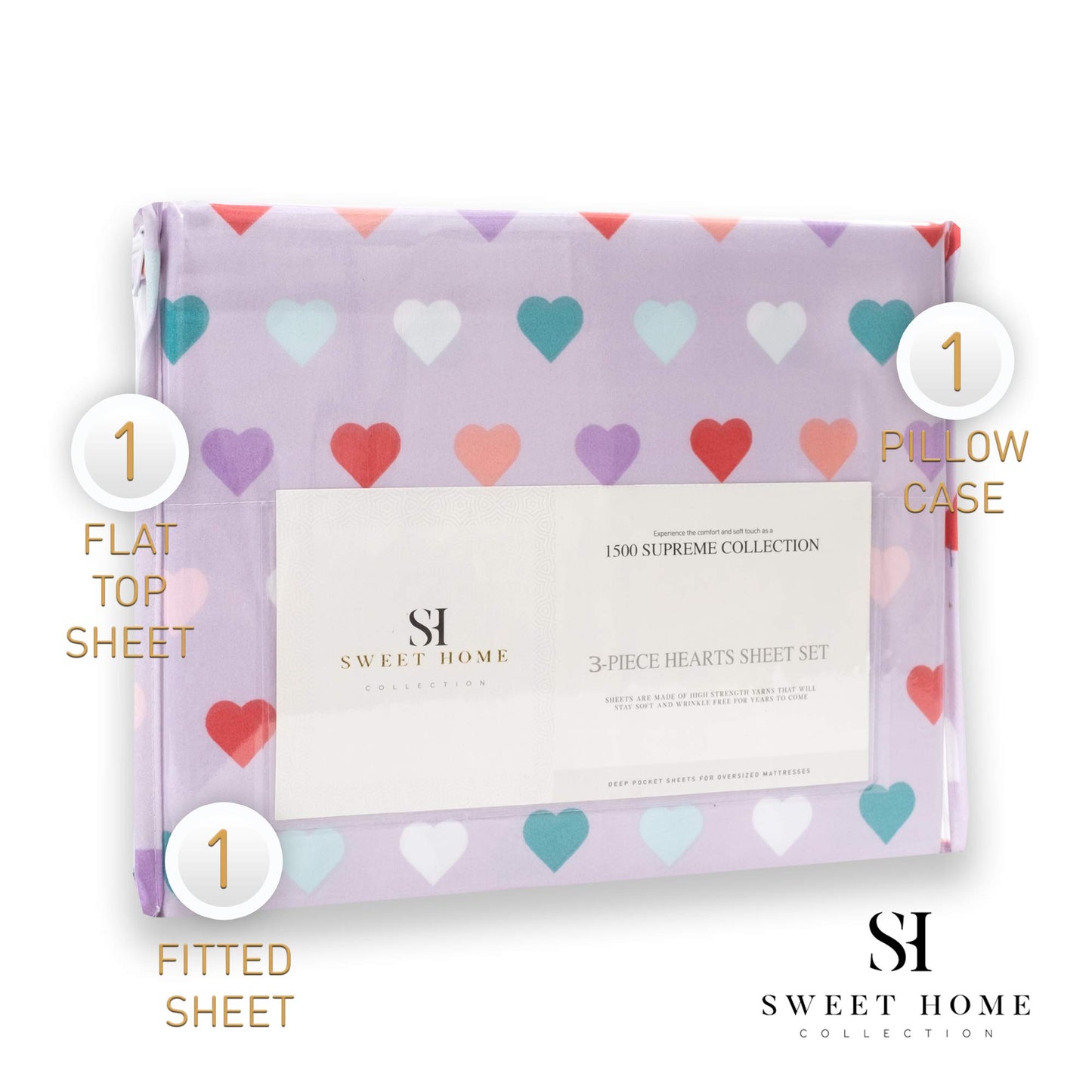 1500 Supreme Kids Bed Sheet Collection - Fun Colorful and Comfortable Boys and Girls Toddler Sheet Sets - Deep Pocket Wrinkle Free Soft and Cozy Bedding - Twin XL, Hearts