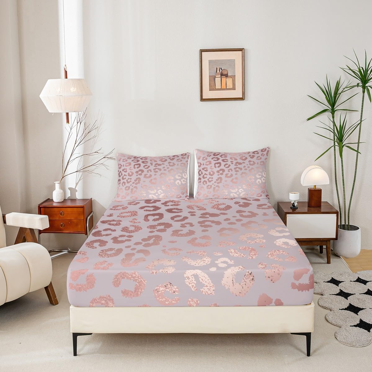 Erosebridal Cheetah Print Sheet Set,Luxury Pink Sequin Bed Sheets,Rose Gold Colored Leopard Print Queen Sheets,Safari Animal Fitted Sheet,Ultra Soft Cozy Durable Flat Sheet…