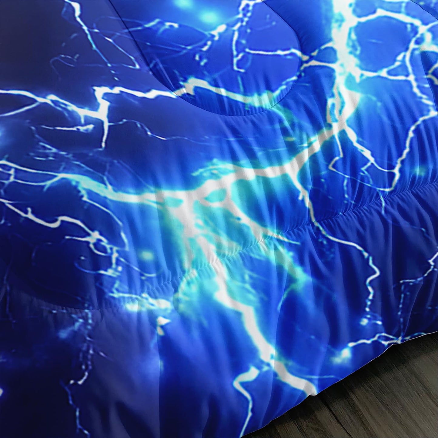 XYNHML Blue Lightning Printed Themed Comforter 3Pcs Twin Sky Natural Disaster Thunder Bedding Set for Kid Teen Girl Boy Adult Mysterious Thunderstorm Quilt Bed Decor with 1 Comforter & 2 Pillowcases