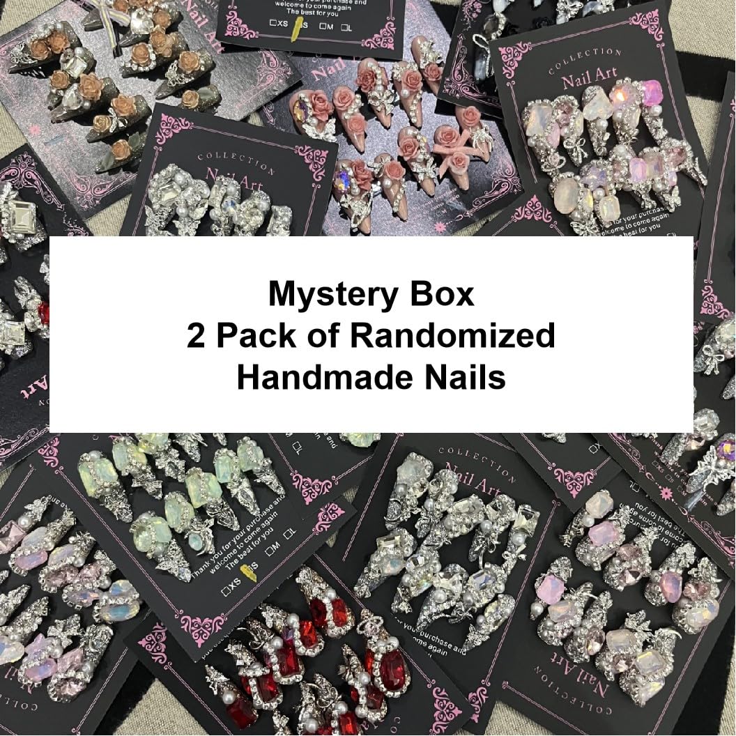 2Packs (20Pcs) Press on Nails Random 30mm Long Manicure Charms Nails Art Nail Kit for Women Party Holiday Photo Wedding Size L
