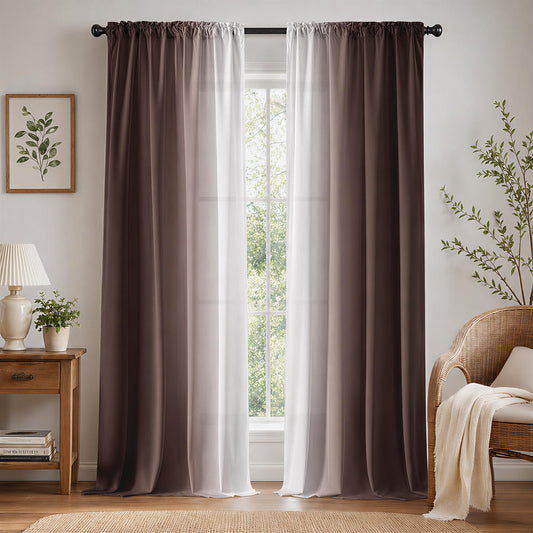 XFLINGBAO Brown Curtains for Living Room 84 Inch Length Brown White Ombre Curtains 2 Panel Bedroom Farmhouse Chocolate Ombre Light Filtering Window Curtain Modern Gradient Drapes