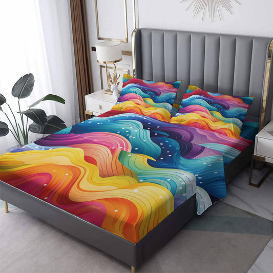 MPNVYU Colorful Wave Sheets Queen Sheet Set, Abstract Rainbow Bed Sheets, Multicolored Swirl Bedding Bedroom Decor, Soft Microfiber Deep Pocket Fitted Sheet & Flat Sheet & 2 Pillowcases