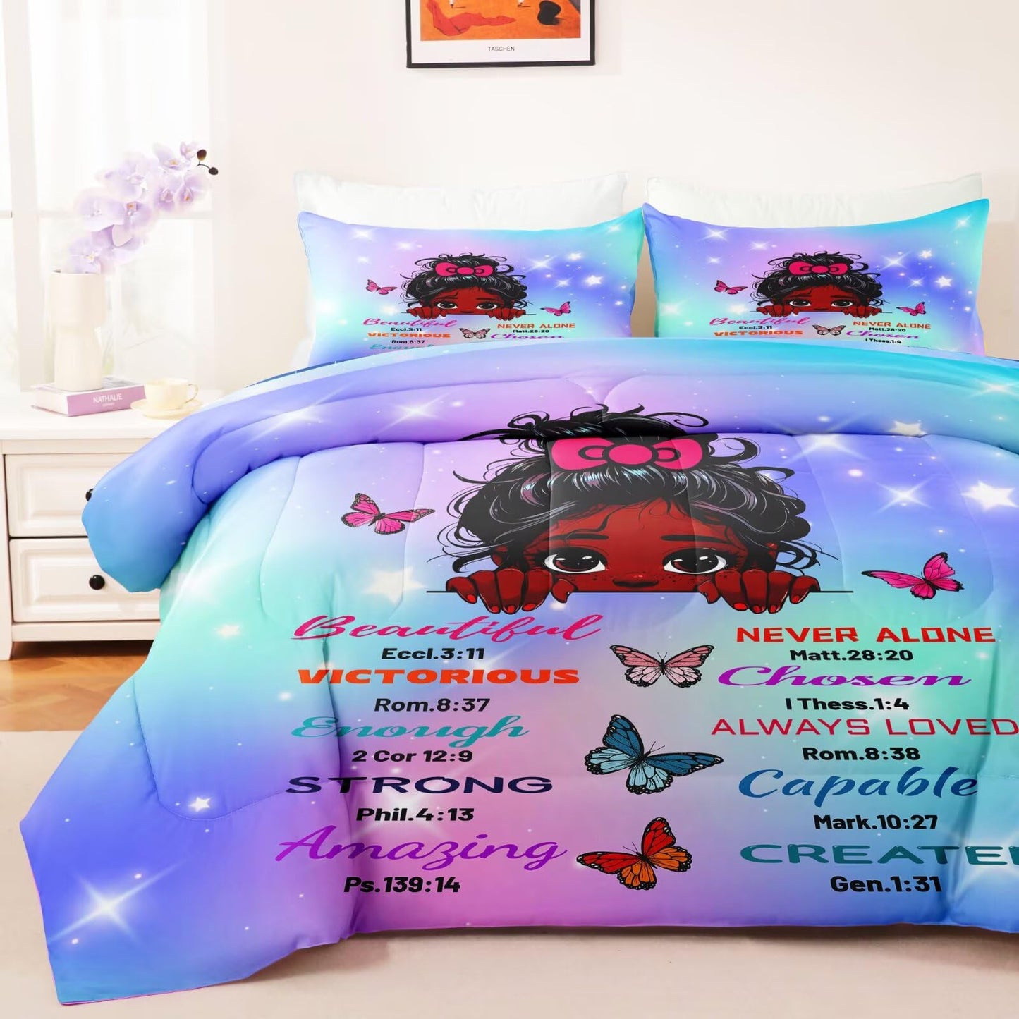 GRAT TIOC Black Girl Comforter Sets Twin Size,Black Girl Magic Bedding Set,Cute Little Melanin Princess Comforter Set for Kids Bedroom Bed