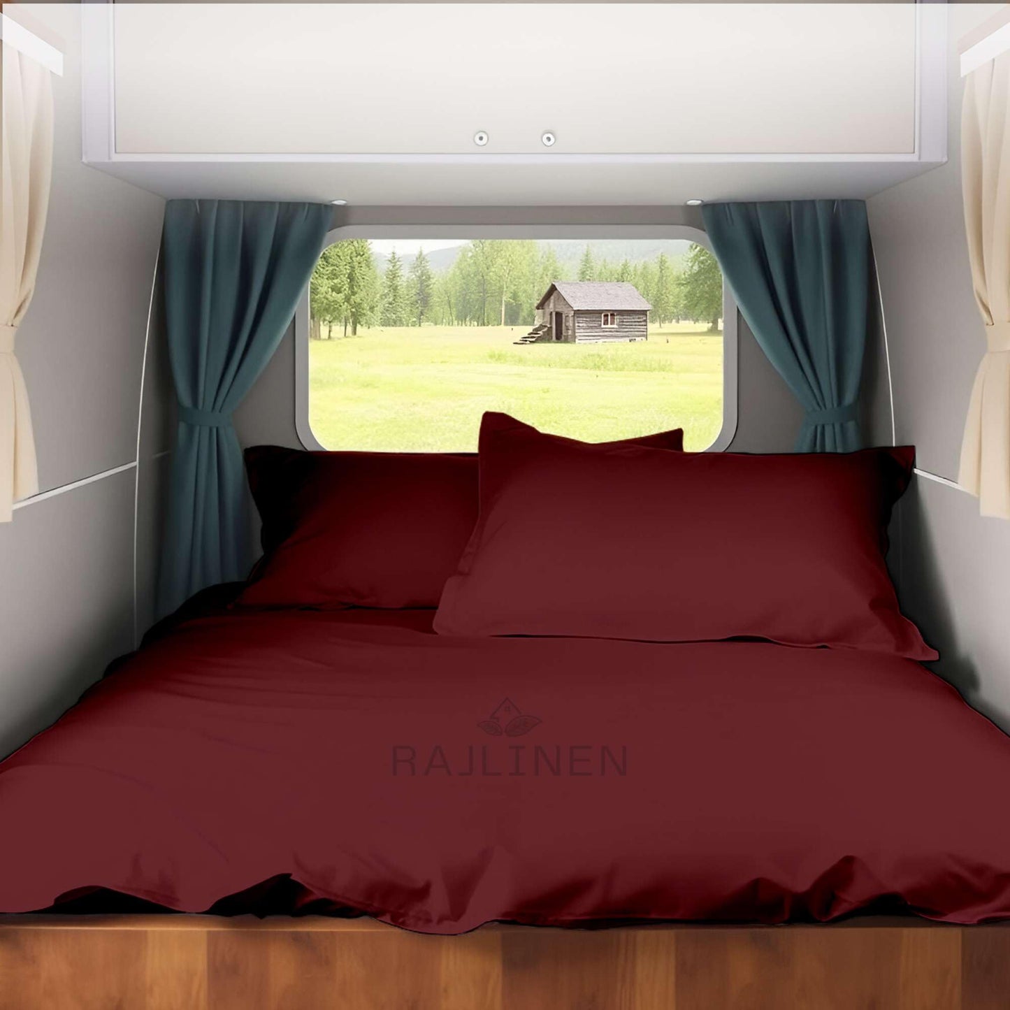 Rajlinen Short Queen RV Camper Sheet Set (60x75) – 100% Egyptian Cotton, Soft & Cooling, 16” Deep Pocket Fitted Sheet, Luxury Hotel Quality Bedding for RVs, Campers & Motorhomes (Burgundy Solid)