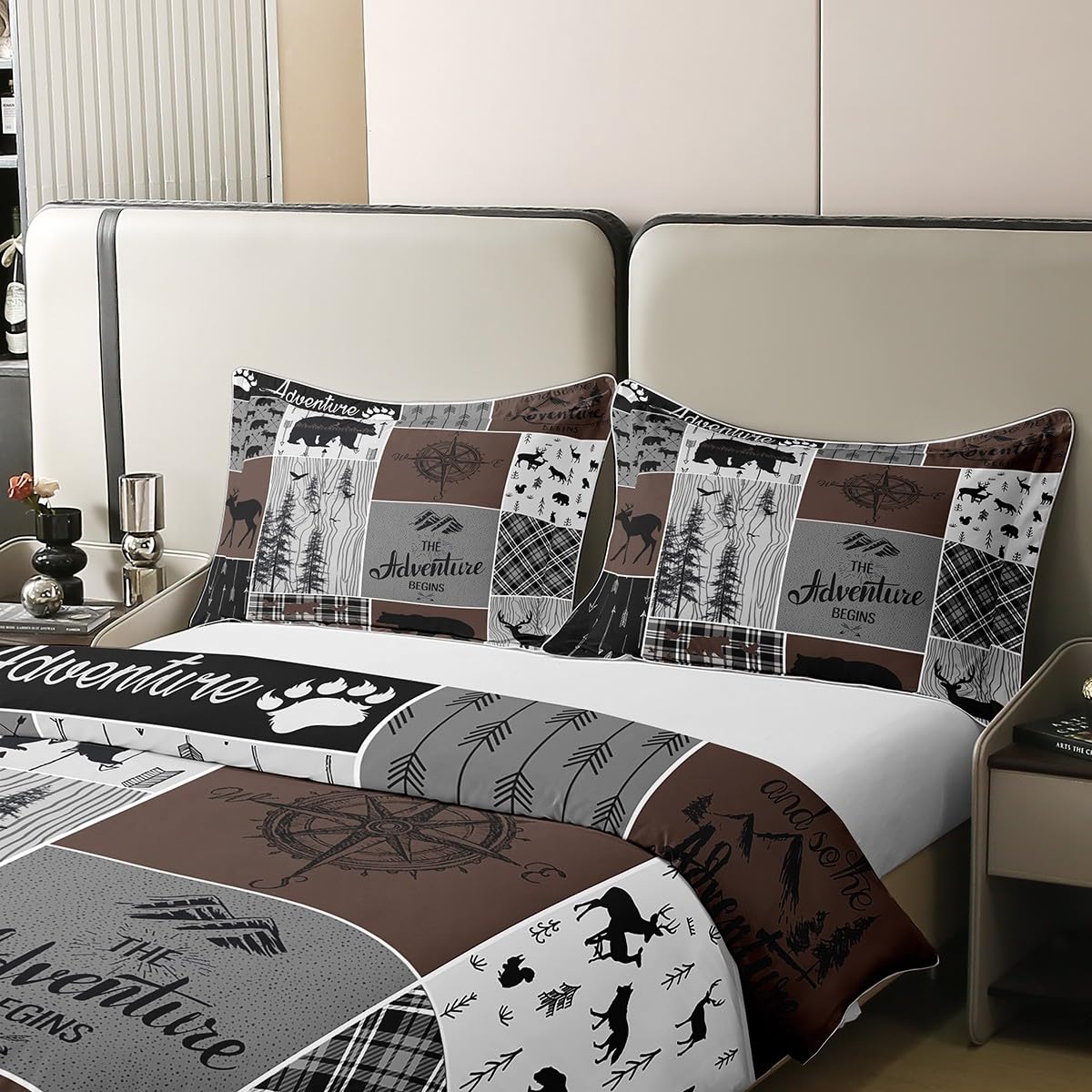 Erosebridal Hunting Deer Bear 100% Cotton Duvet Cover Retro Rustic Farmhouse Comforter Cover Queen Size for Kids Woodland Animal Bedding Set Wildlife Lodge Decor Bedclothes for Boys Teens Adult Room