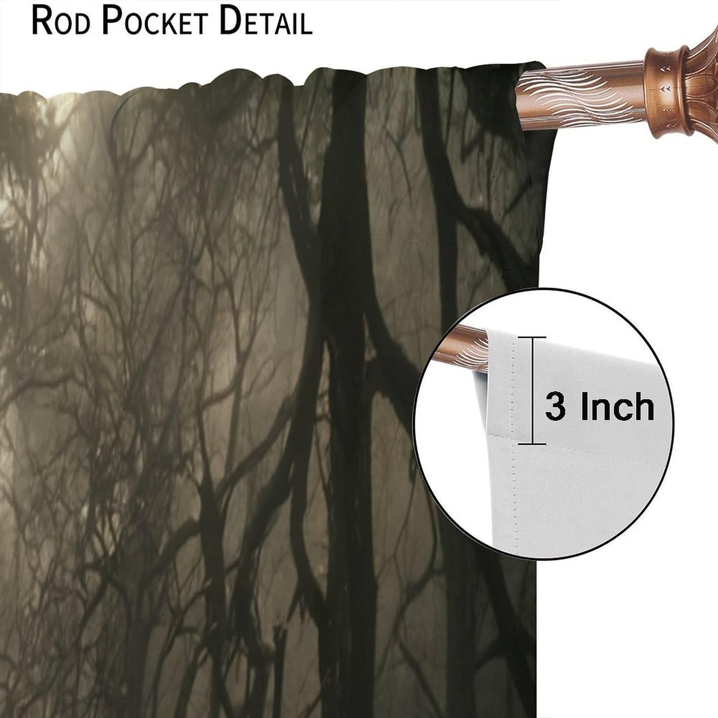 SHElifestyle Gothic Curtains - Mysterious Foggy Horror Dark Wood Halloween Forest Fireflies Window Drapes for Bedroom and Living Room, W42 x L45