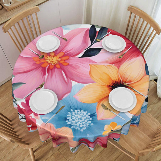 Beautiful Colorful Flowers Round Tablecloth 60 Inch Anti-Wrinkle Waterproof Wipeable Machine Washable Table Cloth for Dining Room Home Decor Indoor & Outdoor Use