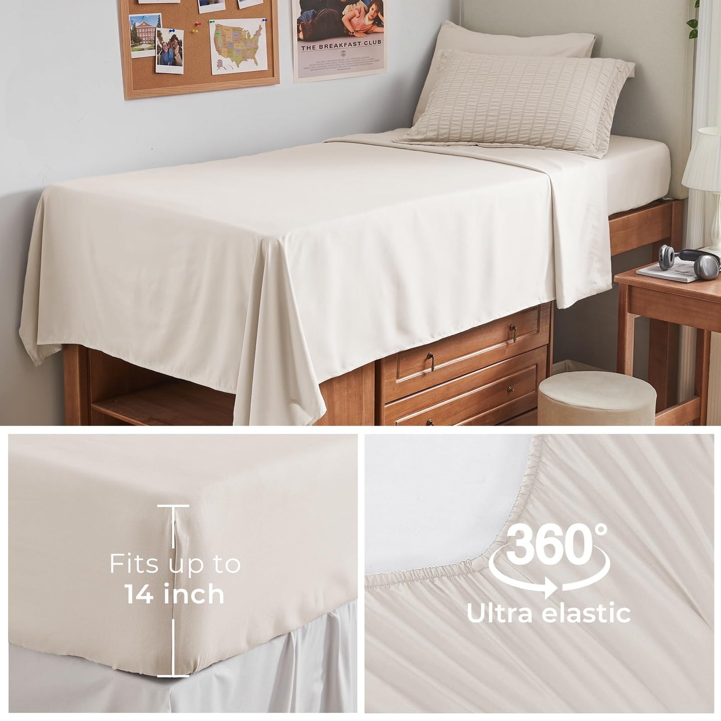 HYMOKEGE Beige Twin Comforter Set Seersucker 5 Pieces, All Season Luxury Bed in a Bag for Bedroom, Bedding Set with Comforters, Sheets, Pillowcase & Sham