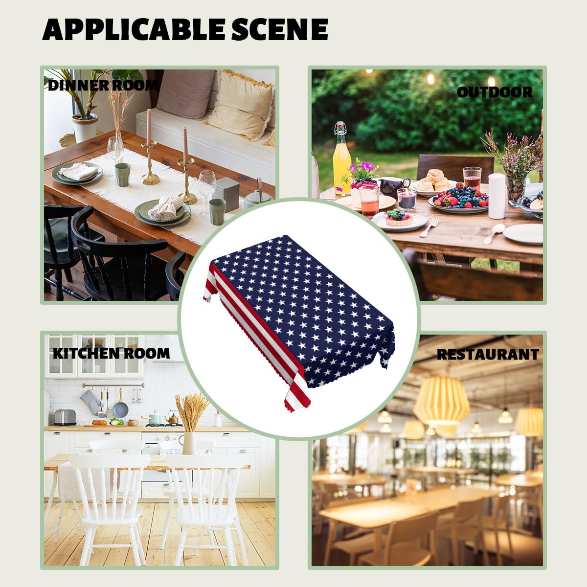 XYJFZL 4th of July Decorative Rectangle Tablecloth American Flag Patriotic Party Rectangle Tablecloth Picnic Table Cover BBQ Table Cloths Polyester for Kitchen Coffee 52 x 70 Inch 4-6 Seats