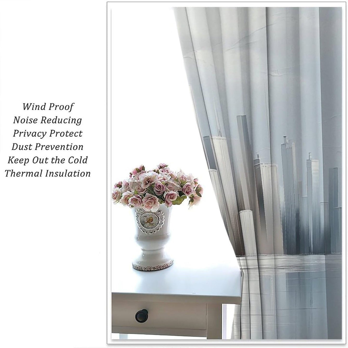WDHTEXT Art Deco Painting Blackout Window Curtain Panels, Cityscape Abstract Rod Pocket Window Drapes for Living Room Bedroom, 2 Panels, Each 21W x 45L